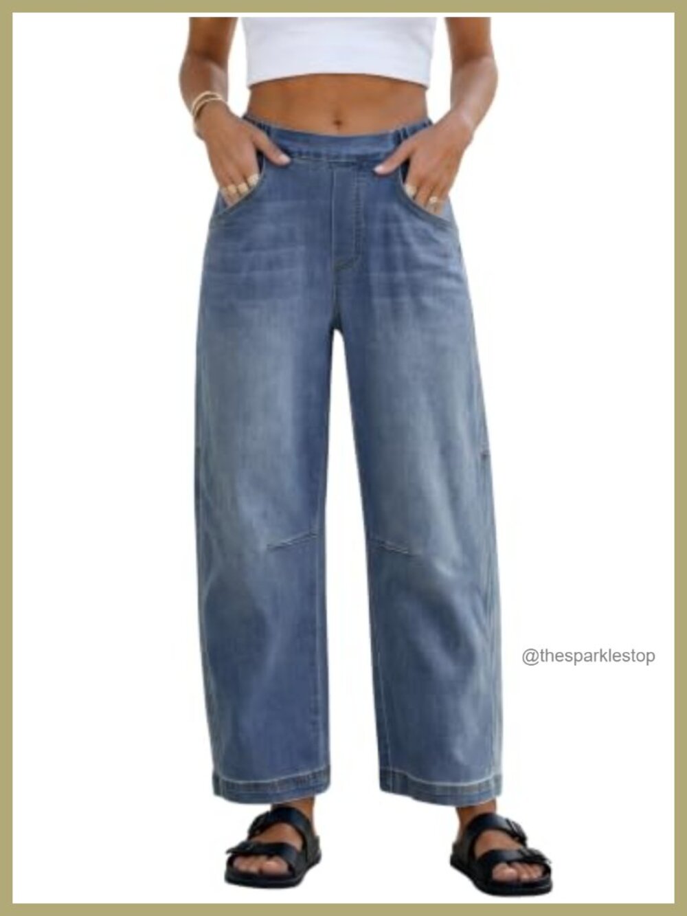 Women's Barrel Jeans High Waist Wide Leg Pull On Denim Pants